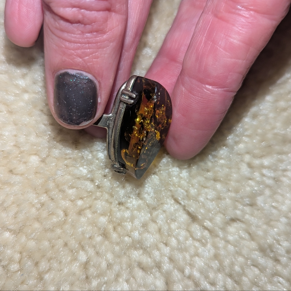 Amber silver ring adjustable aize - Picture 4 of 8